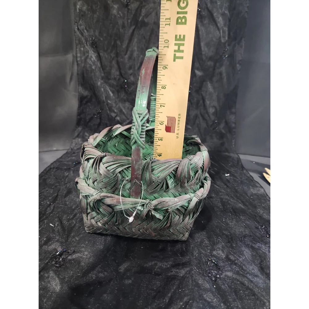 JAPANESE IKEBANA Basket, fancy woven green, 6x6x9.5 in.
